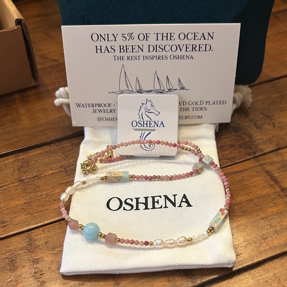 Oshena Designer Beachwear Pink beaded Pearl and Gold Beaded Necklace NEW Release - Picture 2 of 5